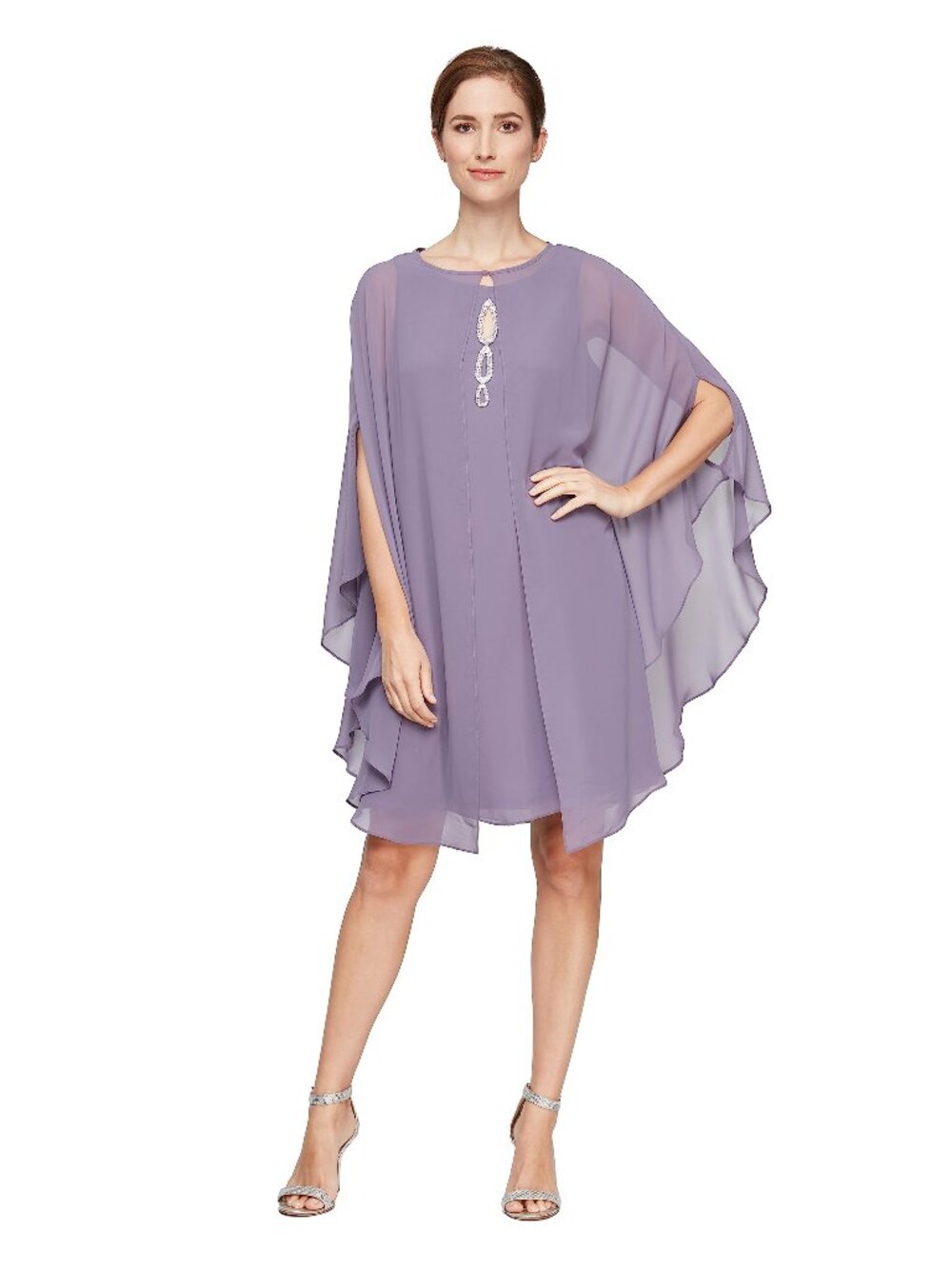 NWT New SLNY High Neck Multi Chiffon Capelet & Dress 2-Piece Set Size 12 Petite
